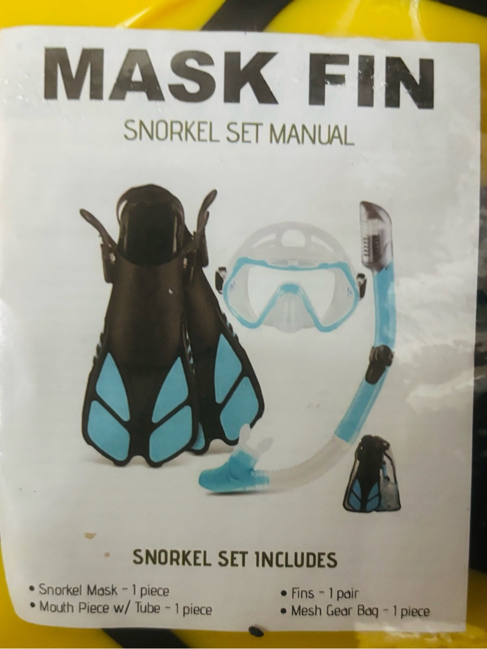 NEW In Mesh & Plastic Bag Yellow & Black 5pc Snorkel Set - Picture 7 of 12